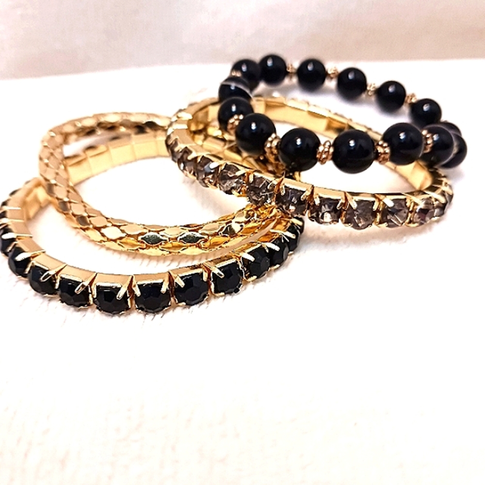 4‎ Bracelets Set - Bling & Golden Stretch Bracelets GORGEOUS SET! BLACK